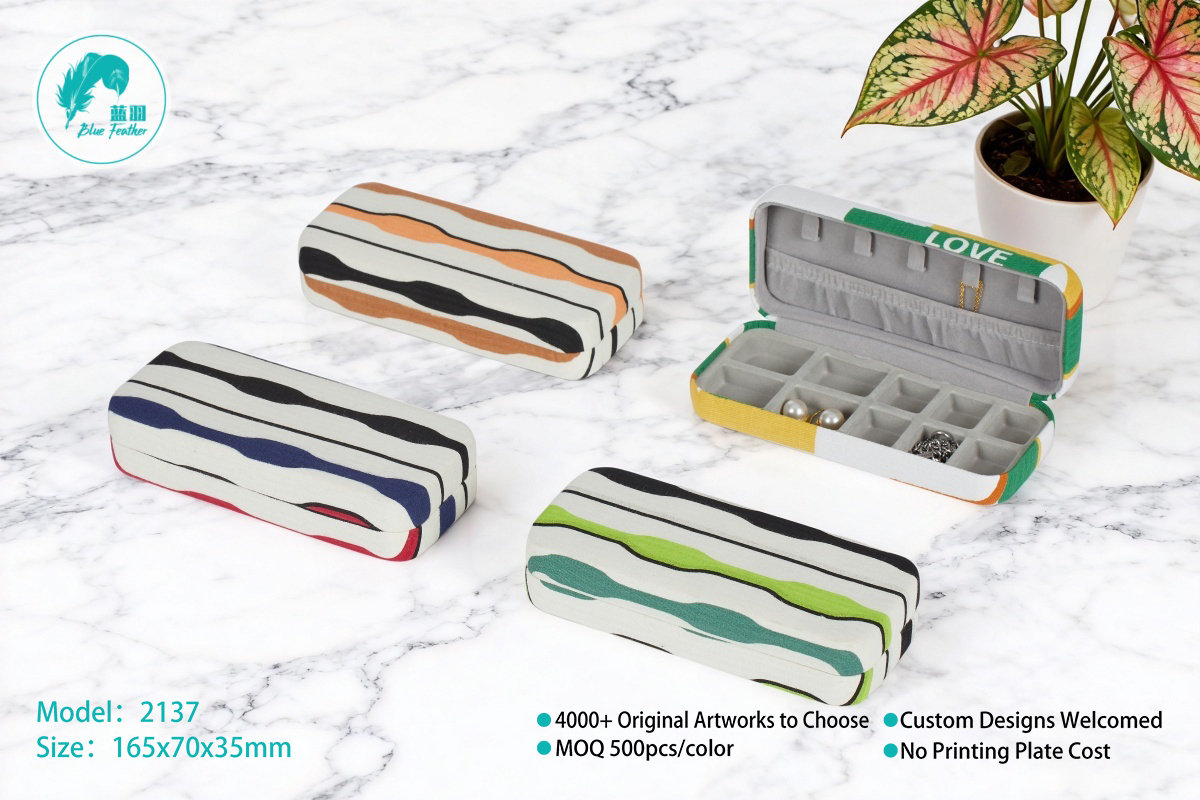 Abstract Wave Print Pu Leather Hard Metal Jewelry Organizer for Women and Girls